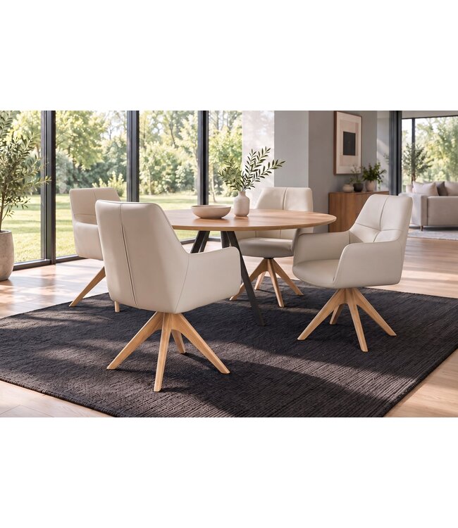 Invicta Interior Draaitstoel ALMARA 360° auto-return met armleuningen bonnellvering leer beige zand - 48567