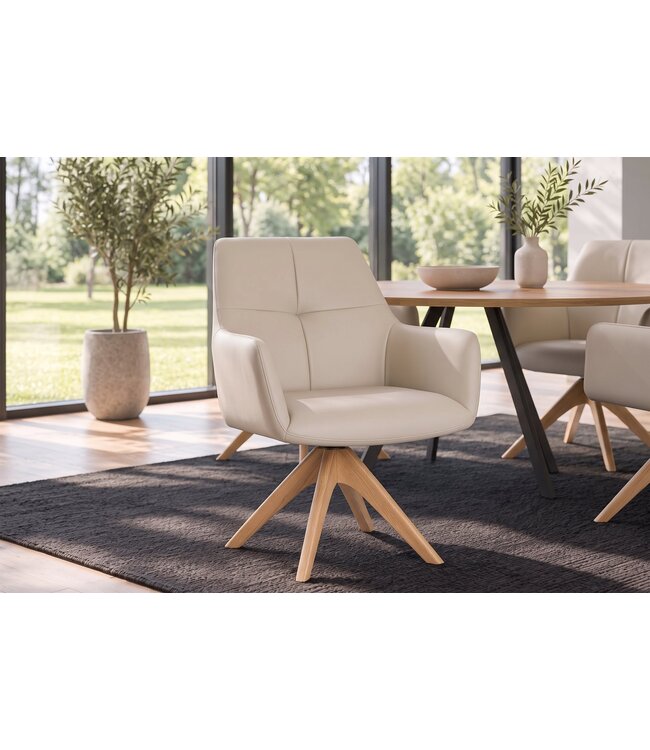 Invicta Interior Draaitstoel ALMARA 360° auto-return met armleuningen bonnellvering leer beige zand - 48567