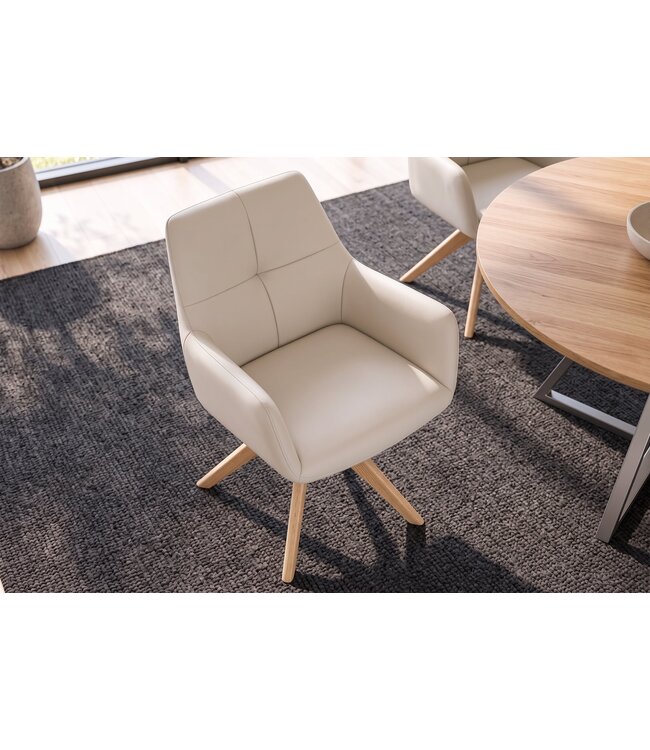 Invicta Interior Draaitstoel ALMARA 360° auto-return met armleuningen bonnellvering leer beige zand - 48567