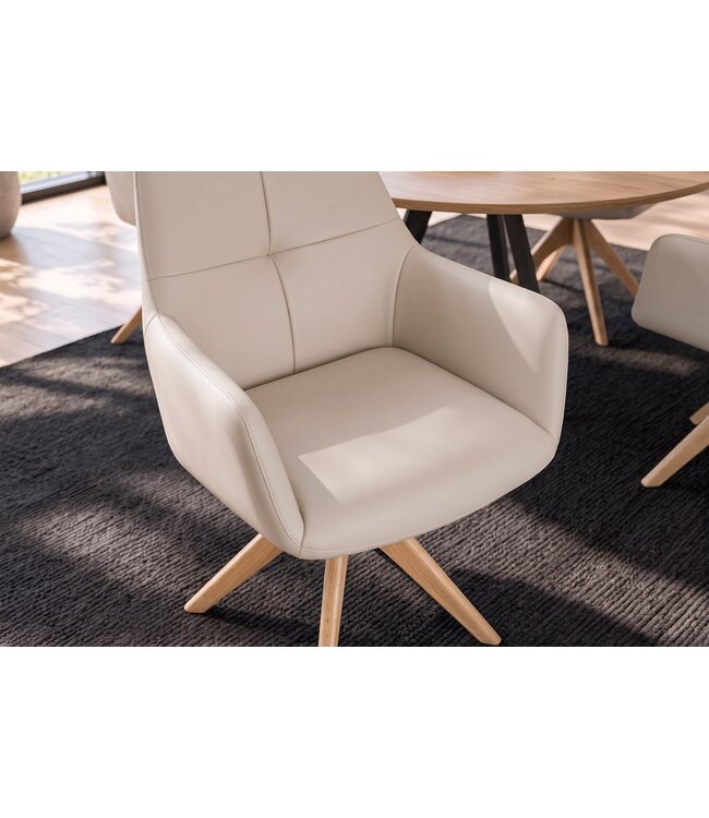 Invicta Interior Draaitstoel ALMARA 360° auto-return met armleuningen bonnellvering leer beige zand - 48567