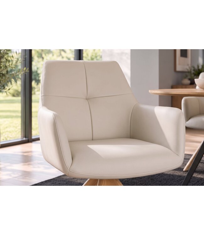 Invicta Interior Draaitstoel ALMARA 360° auto-return met armleuningen bonnellvering leer beige zand - 48567