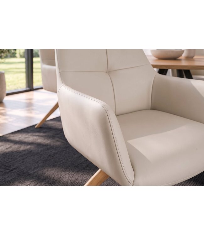 Invicta Interior Draaitstoel ALMARA 360° auto-return met armleuningen bonnellvering leer beige zand - 48567