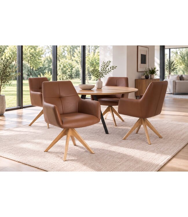 Invicta Interior Draaistoel ALMARA 360° met automatische terugkeer, armleuningen, zak-veersysteem, leer cognacbruin - 48568
