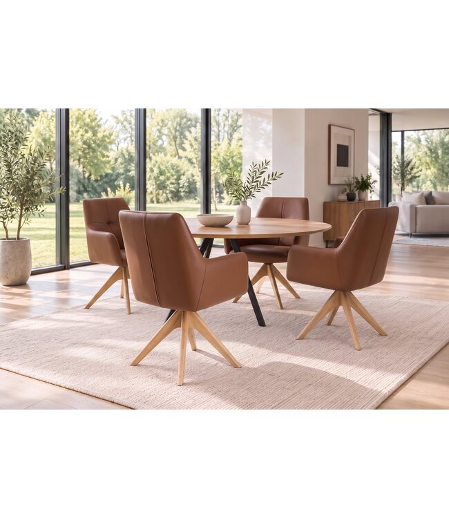 Invicta Interior Draaistoel ALMARA 360° met automatische terugkeer, armleuningen, zak-veersysteem, leer cognacbruin - 48568