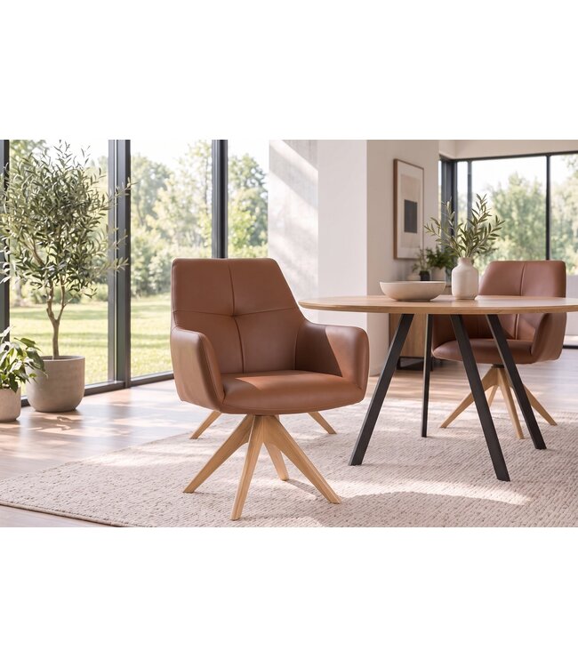 Invicta Interior Draaistoel ALMARA 360° met automatische terugkeer, armleuningen, zak-veersysteem, leer cognacbruin - 48568