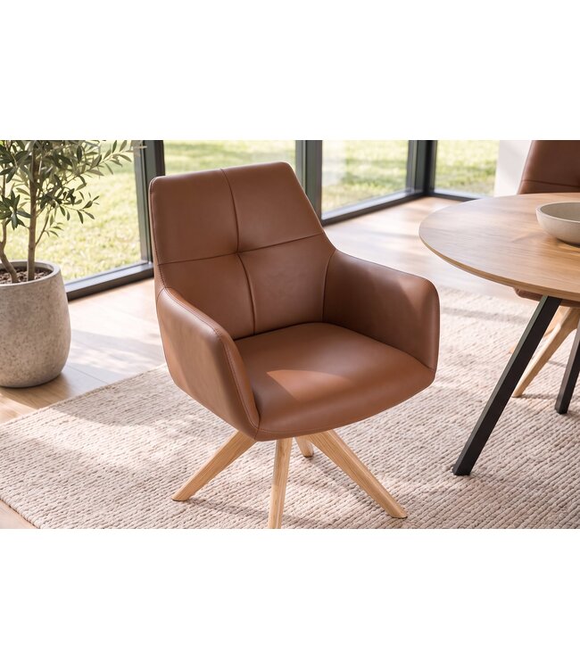 Invicta Interior Draaistoel ALMARA 360° met automatische terugkeer, armleuningen, zak-veersysteem, leer cognacbruin - 48568