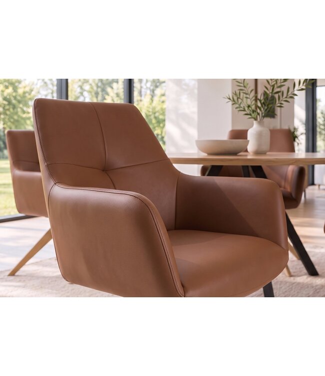 Invicta Interior Draaistoel ALMARA 360° met automatische terugkeer, armleuningen, zak-veersysteem, leer cognacbruin - 48568