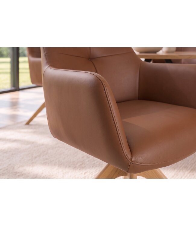 Invicta Interior Draaistoel ALMARA 360° met automatische terugkeer, armleuningen, zak-veersysteem, leer cognacbruin - 48568