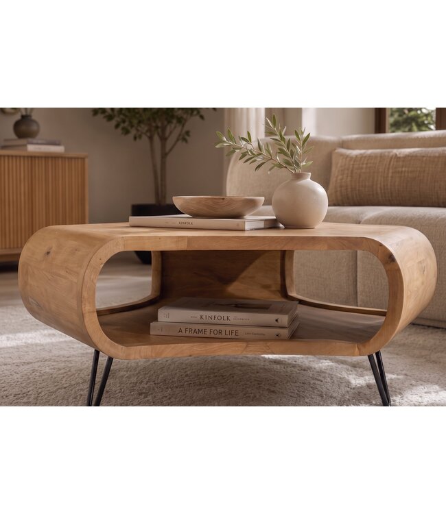 Invicta Interior Salontafel ORGANIC LIVING 90cm met hairpin poten mangohout naturel - 48645
