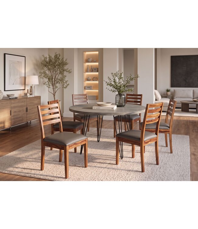 Invicta Interior Stoel MAKASSAR 90cm kunstleer donkergrijs en sheesham hout bruin stone finish - 48654