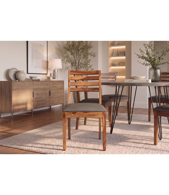 Invicta Interior Stoel MAKASSAR 90cm kunstleer donkergrijs en sheesham hout bruin stone finish - 48654