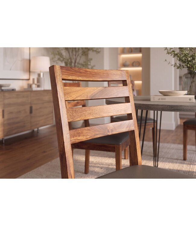Invicta Interior Stoel MAKASSAR 90cm kunstleer donkergrijs en sheesham hout bruin stone finish - 48654