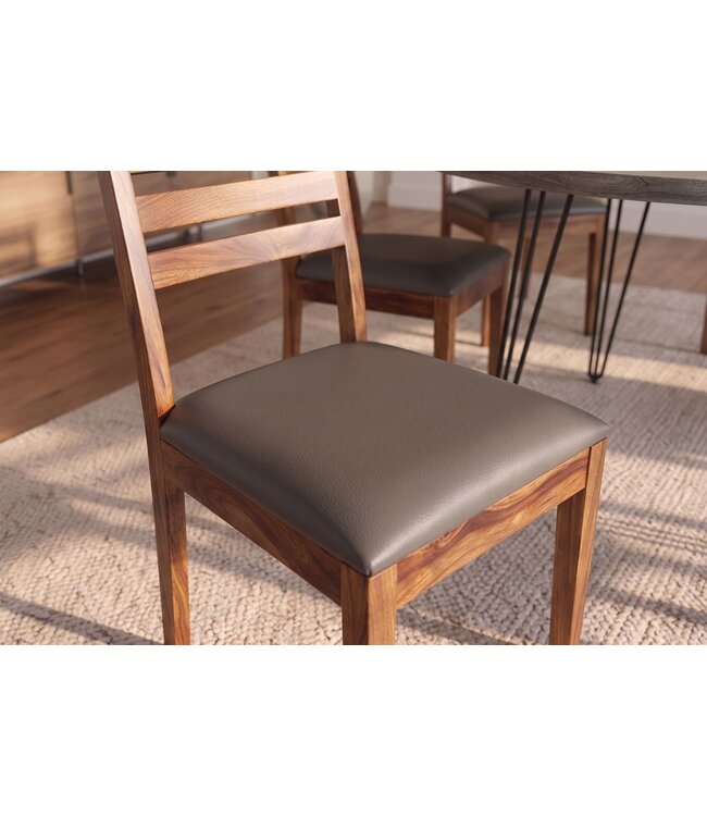 Invicta Interior Stoel MAKASSAR 90cm kunstleer donkergrijs en sheesham hout bruin stone finish - 48654