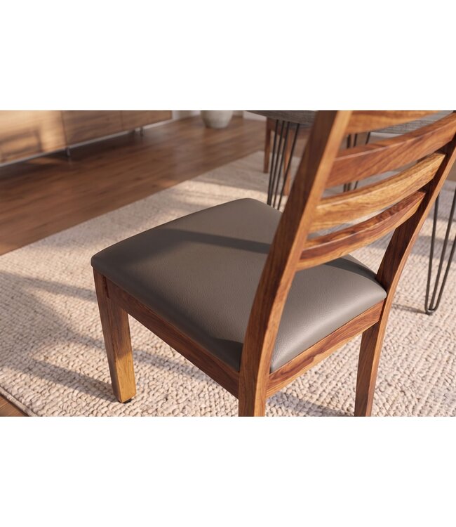 Invicta Interior Stoel MAKASSAR 90cm kunstleer donkergrijs en sheesham hout bruin stone finish - 48654