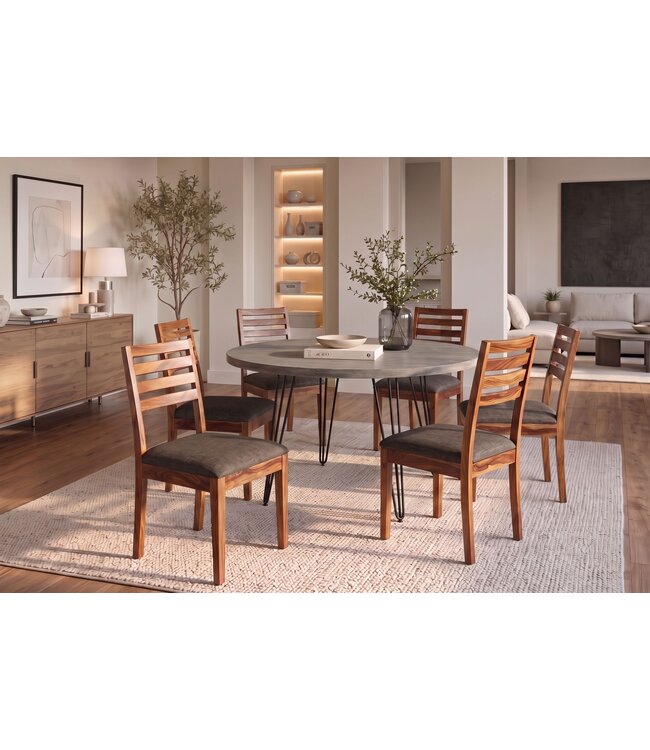 Invicta Interior Stoel MAKASSAR 90cm gestructureerde stof grijs bruin en sheesham hout bruin stenen afwerking - 48655
