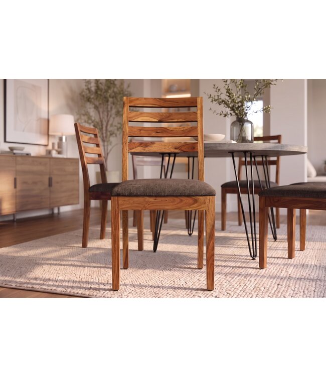 Invicta Interior Stoel MAKASSAR 90cm gestructureerde stof grijs bruin en sheesham hout bruin stenen afwerking - 48655