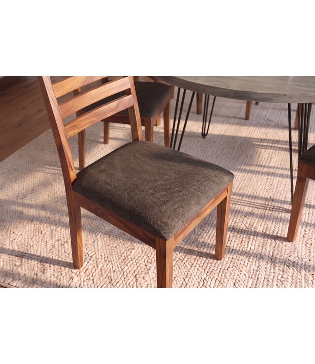 Invicta Interior Stoel MAKASSAR 90cm gestructureerde stof grijs bruin en sheesham hout bruin stenen afwerking - 48655