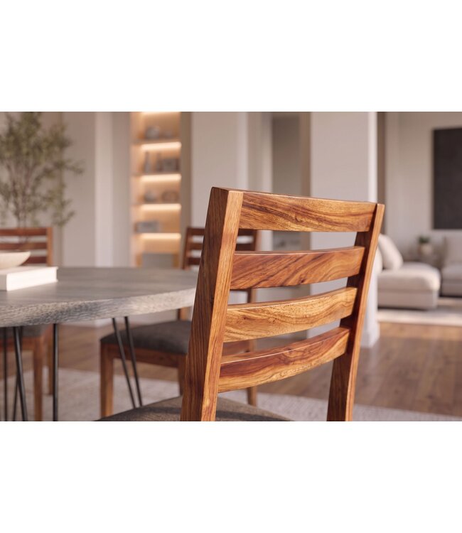 Invicta Interior Stoel MAKASSAR 90cm gestructureerde stof grijs bruin en sheesham hout bruin stenen afwerking - 48655