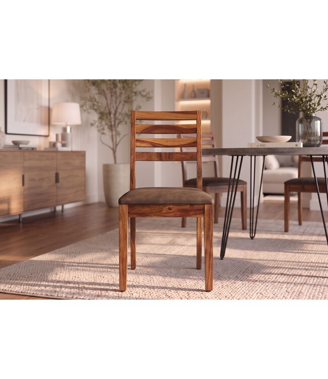 Invicta Interior Stoel MAKASSAR 90cm microvezel bruin en sheeshamhout bruine steenafwerking - 48656