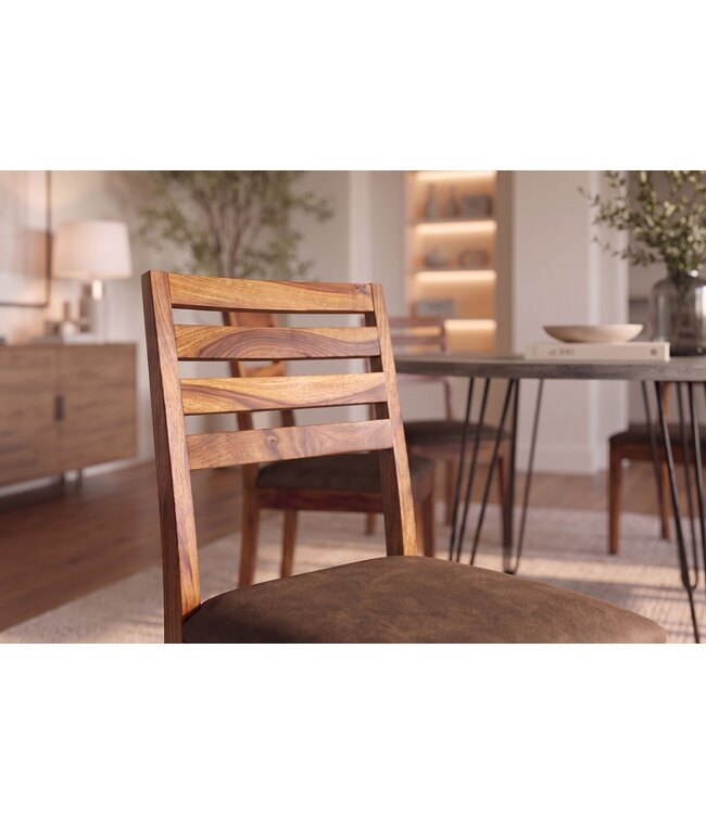 Invicta Interior Stoel MAKASSAR 90cm microvezel bruin en sheeshamhout bruine steenafwerking - 48656