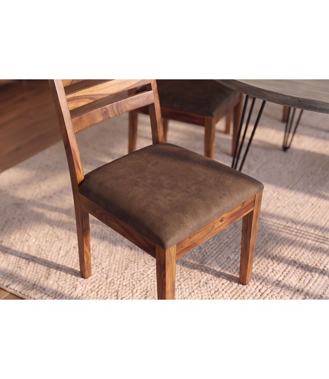 Invicta Interior Stoel MAKASSAR 90cm microvezel bruin en sheeshamhout bruine steenafwerking - 48656