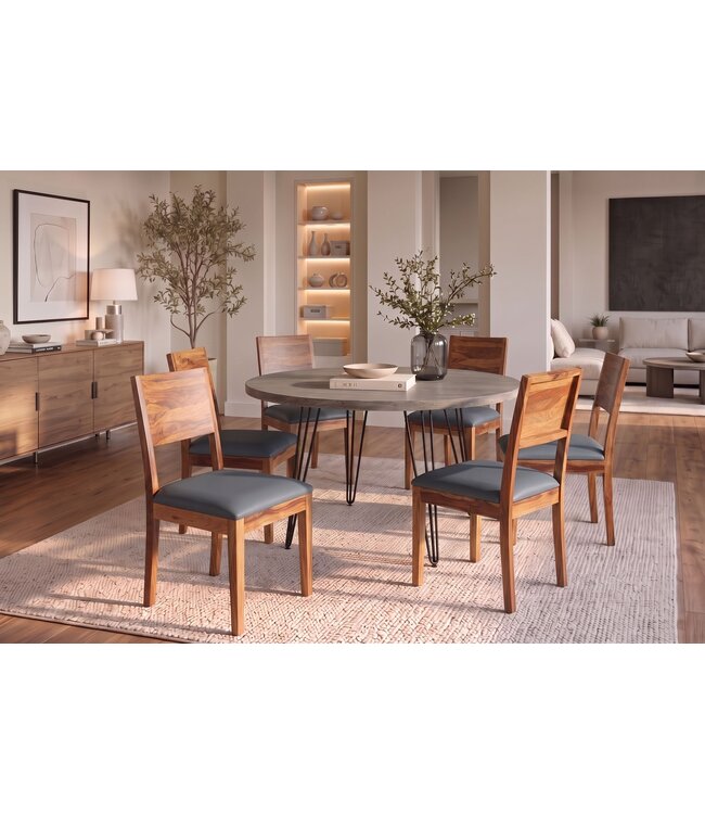 Invicta Interior Stoel MAKASSAR 80cm kunstleer donkergrijs en sheeshamhout bruine steenafwerking - 48657