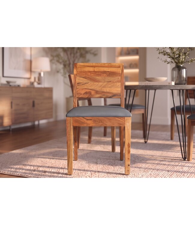 Invicta Interior Stoel MAKASSAR 80cm kunstleer donkergrijs en sheeshamhout bruine steenafwerking - 48657