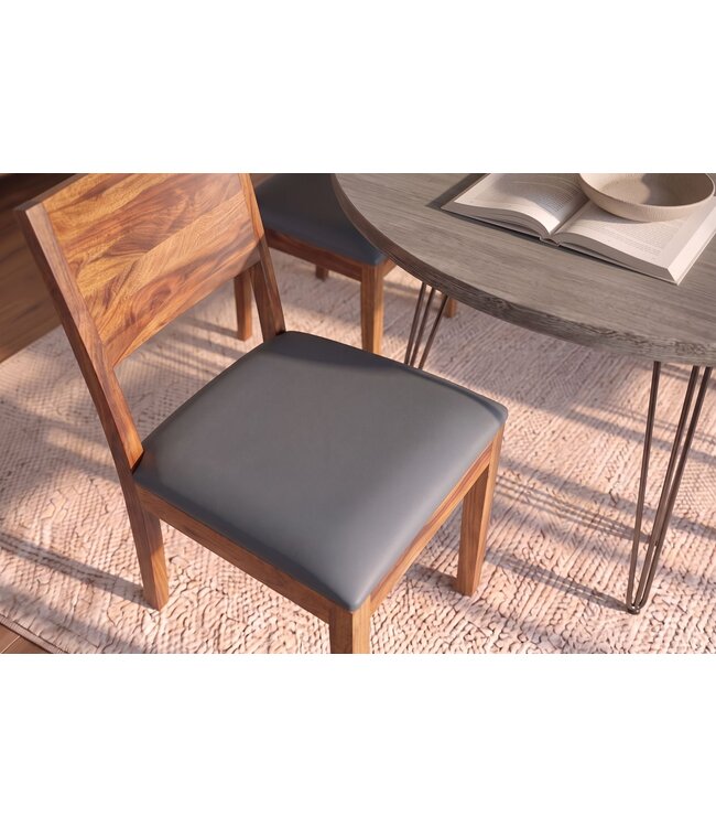 Invicta Interior Stoel MAKASSAR 80cm kunstleer donkergrijs en sheeshamhout bruine steenafwerking - 48657