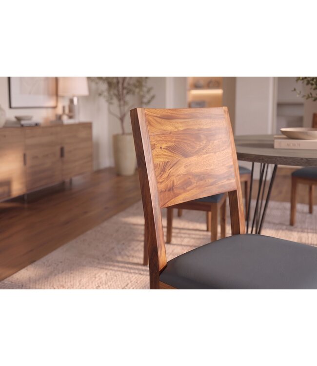 Invicta Interior Stoel MAKASSAR 80cm kunstleer donkergrijs en sheeshamhout bruine steenafwerking - 48657