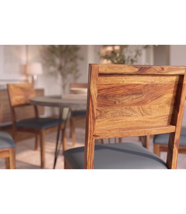 Invicta Interior Stoel MAKASSAR 80cm kunstleer donkergrijs en sheeshamhout bruine steenafwerking - 48657