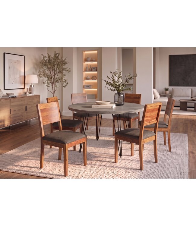 Invicta Interior Stoel MAKASSAR 80cm gestructureerde stof grijs en sheeshamhout bruine steenafwerking - 48658