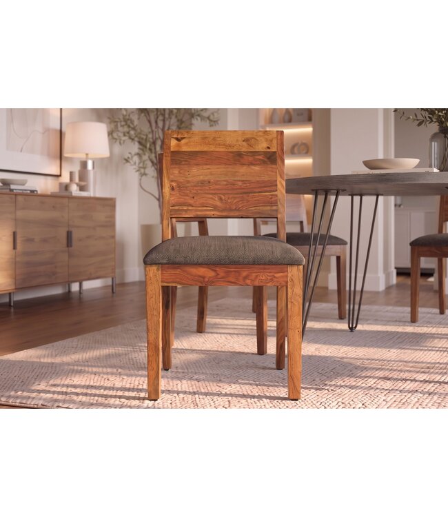Invicta Interior Stoel MAKASSAR 80cm gestructureerde stof grijs en sheeshamhout bruine steenafwerking - 48658