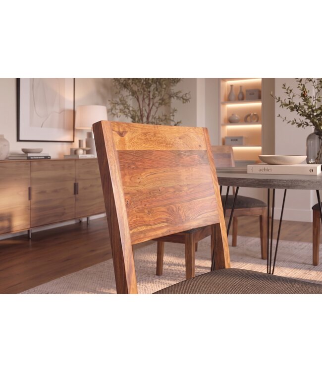 Invicta Interior Stoel MAKASSAR 80cm gestructureerde stof grijs en sheeshamhout bruine steenafwerking - 48658