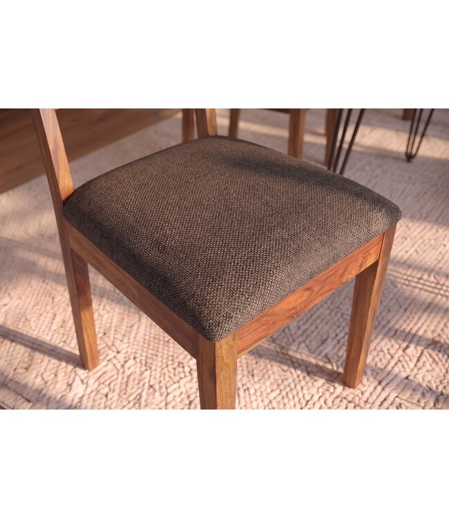 Invicta Interior Stoel MAKASSAR 80cm gestructureerde stof grijs en sheeshamhout bruine steenafwerking - 48658