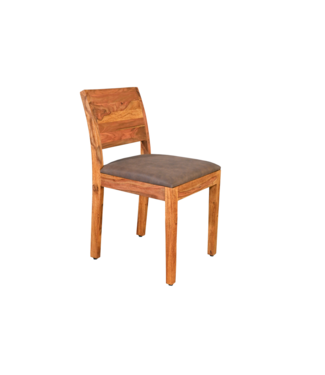 Invicta Interior Stoel MAKASSAR 80cm microvezel bruin en sheesham hout bruin stone finish - 48659