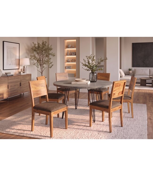 Invicta Interior Stoel MAKASSAR 80cm microvezel bruin en sheesham hout bruin stone finish - 48659