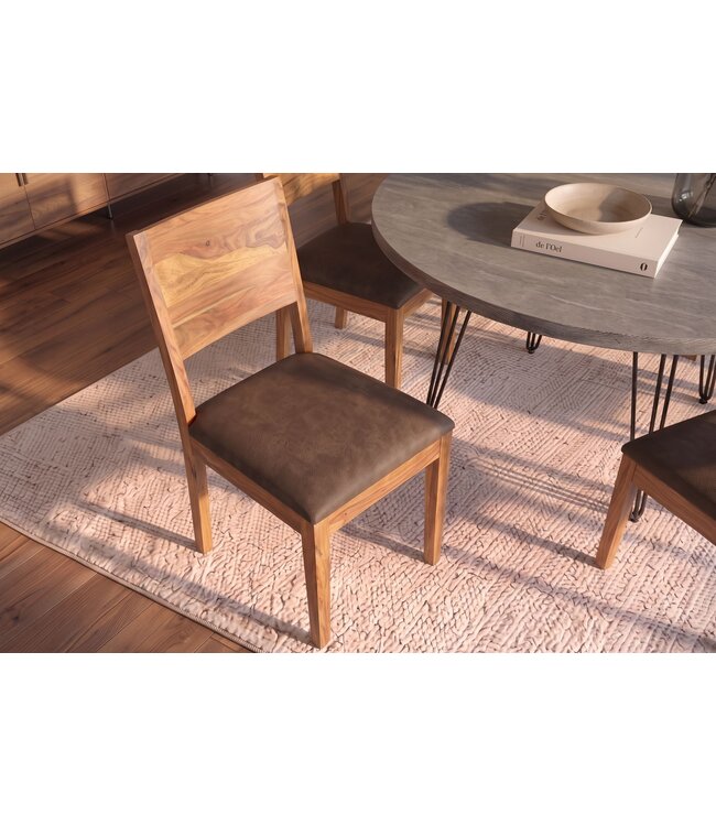 Invicta Interior Stoel MAKASSAR 80cm microvezel bruin en sheesham hout bruin stone finish - 48659