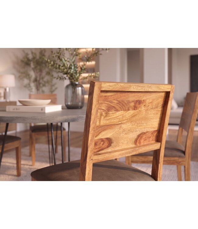 Invicta Interior Stoel MAKASSAR 80cm microvezel bruin en sheesham hout bruin stone finish - 48659