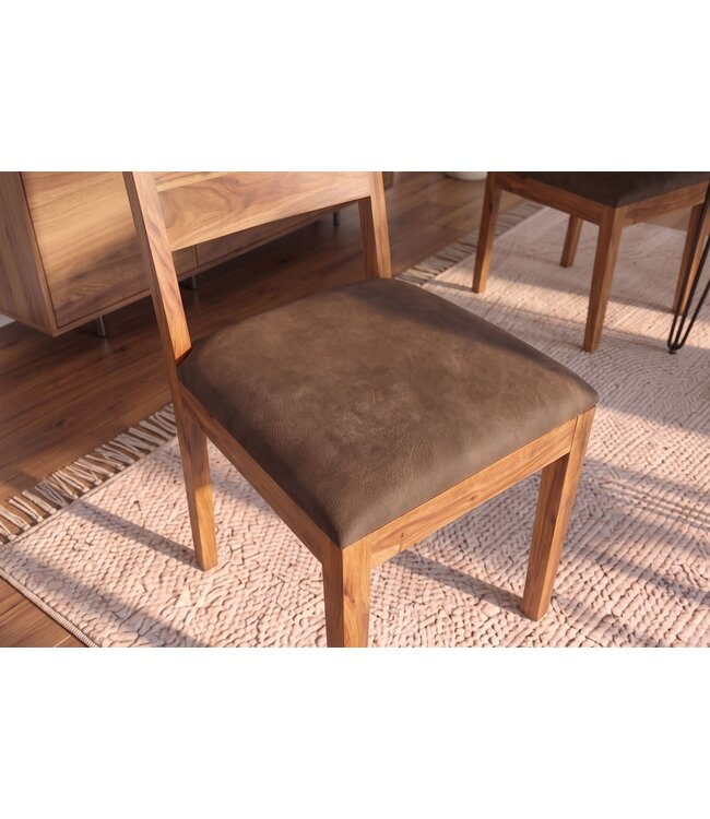 Invicta Interior Stoel MAKASSAR 80cm microvezel bruin en sheesham hout bruin stone finish - 48659