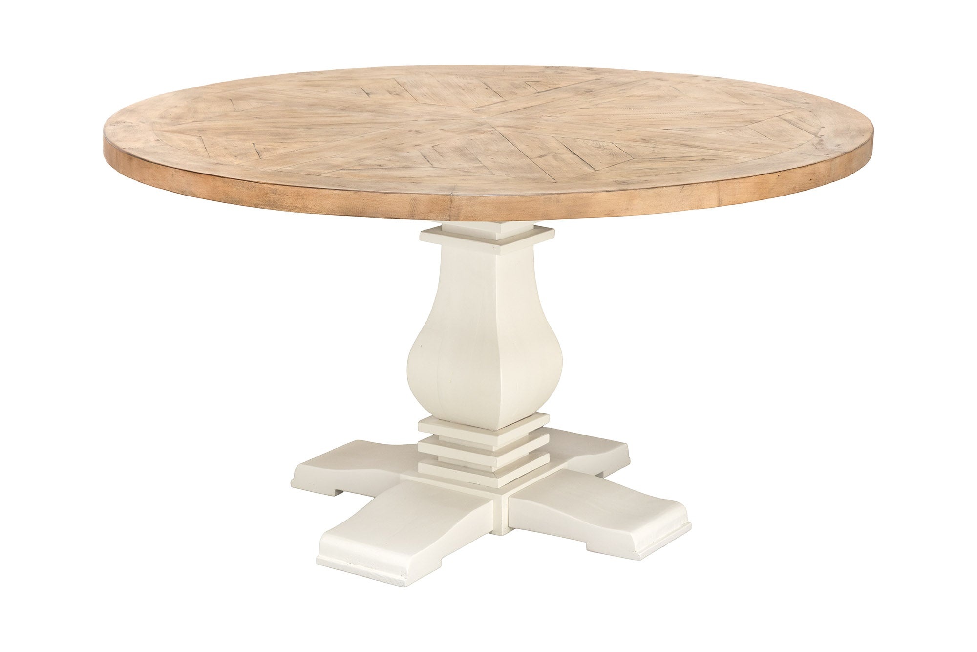 Eettafel HAMPTONS 120cm rond gerecycled grenen licht bruin crème - 48661