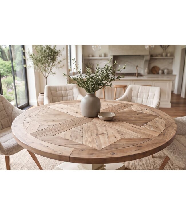 Invicta Interior Eettafel HAMPTONS 120cm rond gerecycled grenen licht bruin crème - 48661