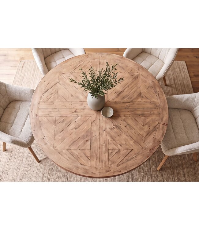 Invicta Interior Eettafel HAMPTONS 120cm rond gerecycled grenen licht bruin crème - 48661