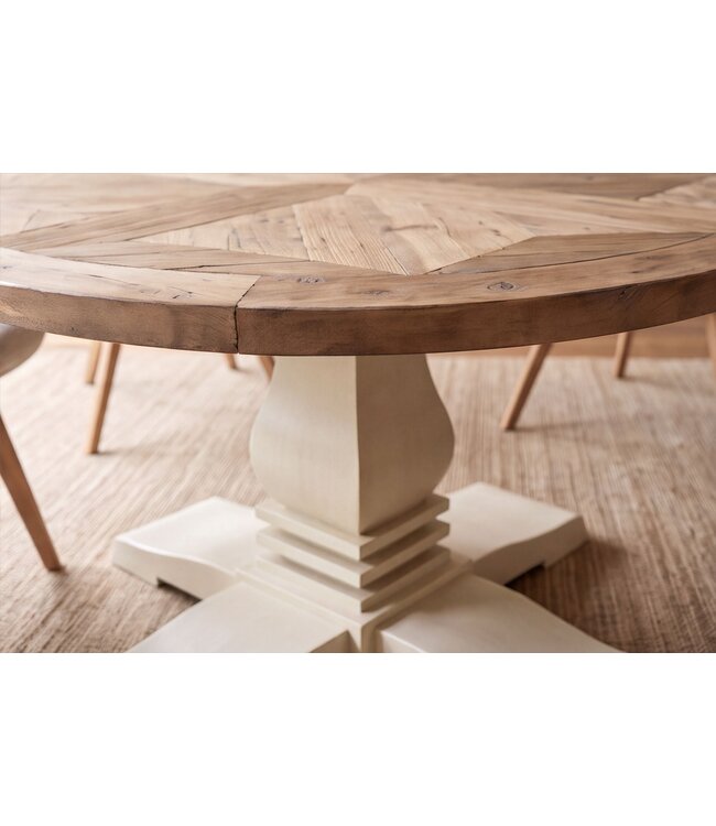 Invicta Interior Eettafel HAMPTONS 120cm rond gerecycled grenen licht bruin crème - 48661
