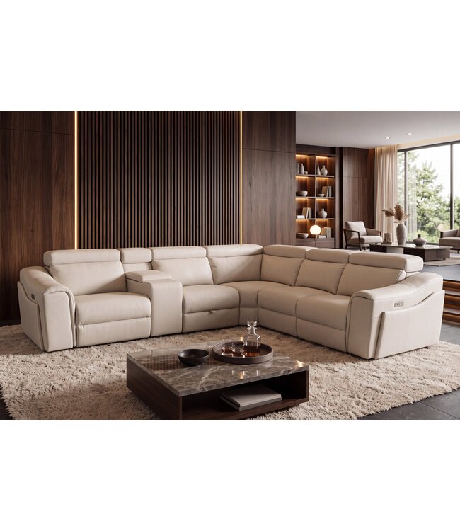 Invicta Interior Hoekbank PRIME multifunctioneel elektrisch verstelbaar met opbergruimte kunstleer beige - 48681