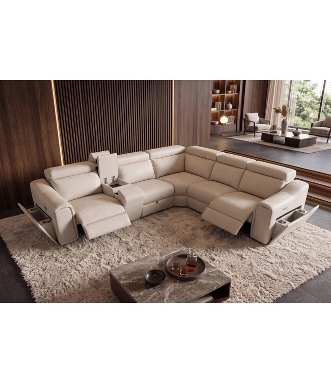 Invicta Interior Hoekbank PRIME multifunctioneel elektrisch verstelbaar met opbergruimte kunstleer beige - 48681