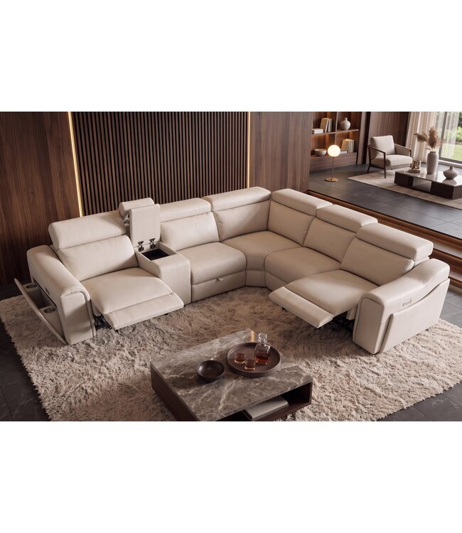 Invicta Interior Hoekbank PRIME multifunctioneel elektrisch verstelbaar met opbergruimte kunstleer beige - 48681