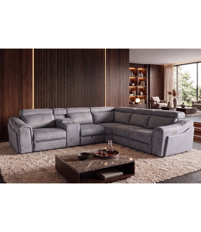 Invicta Interior Hoekbank PRIME multifunctioneel elektrisch verstelbaar met opbergruimte vogue velvet grijs - 48682