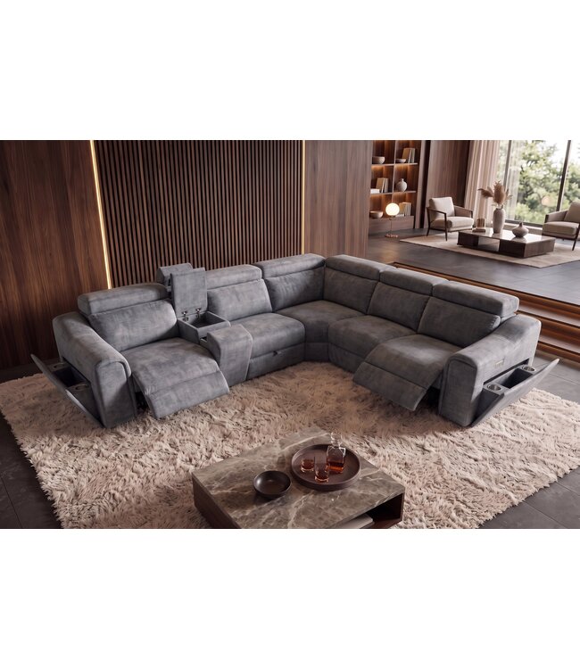 Invicta Interior Hoekbank PRIME multifunctioneel elektrisch verstelbaar met opbergruimte vogue velvet grijs - 48682