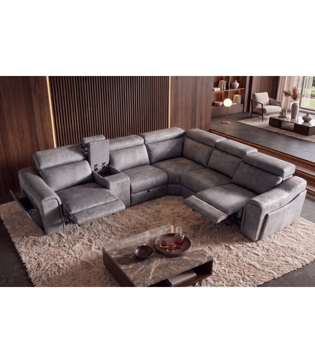 Invicta Interior Hoekbank PRIME multifunctioneel elektrisch verstelbaar met opbergruimte vogue velvet grijs - 48682