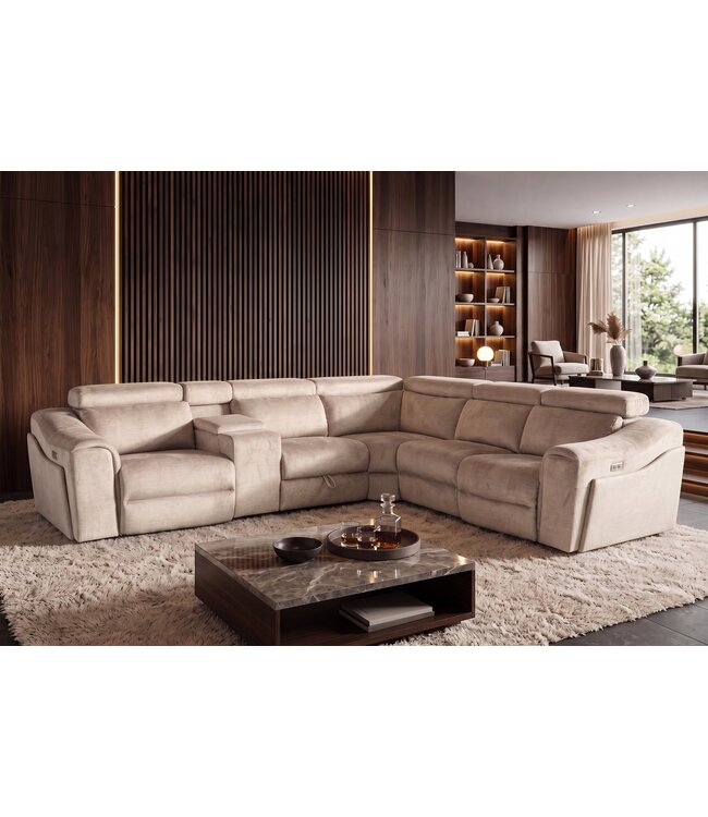 Invicta Interior Hoekbank PRIME multifunctioneel elektrisch verstelbaar met opbergvak vogue velours beige - 48683